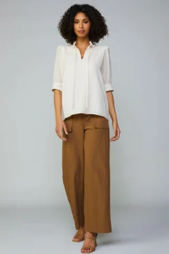 Current Air Short Sleeve Tops-Striped Structured Sleeve Blouse NATURALSTRIPE