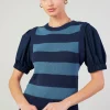 Current Air Knitwear | Short Sleeve Tops-Striped Sweater Top NAVY