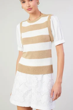 Current Air Knitwear | Short Sleeve Tops-Striped Sweater Top TAUPE