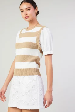 Current Air Knitwear | Short Sleeve Tops-Striped Sweater Top TAUPE