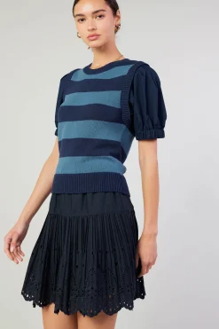 Current Air Knitwear | Short Sleeve Tops-Striped Sweater Top NAVY