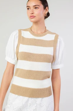 Current Air Knitwear | Short Sleeve Tops-Striped Sweater Top TAUPE