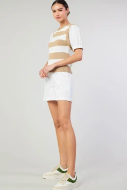 Current Air Knitwear | Short Sleeve Tops-Striped Sweater Top TAUPE