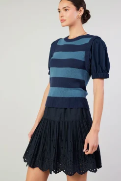 Current Air Knitwear | Short Sleeve Tops-Striped Sweater Top NAVY