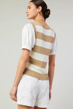 Current Air Knitwear | Short Sleeve Tops-Striped Sweater Top TAUPE