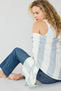 Current Air Accessories-Striped Textured Throw Blanket IVORY