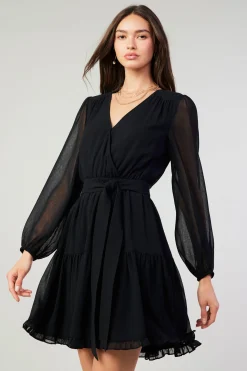 Current Air Mini Dresses-Surplice Mini Dress BLACK