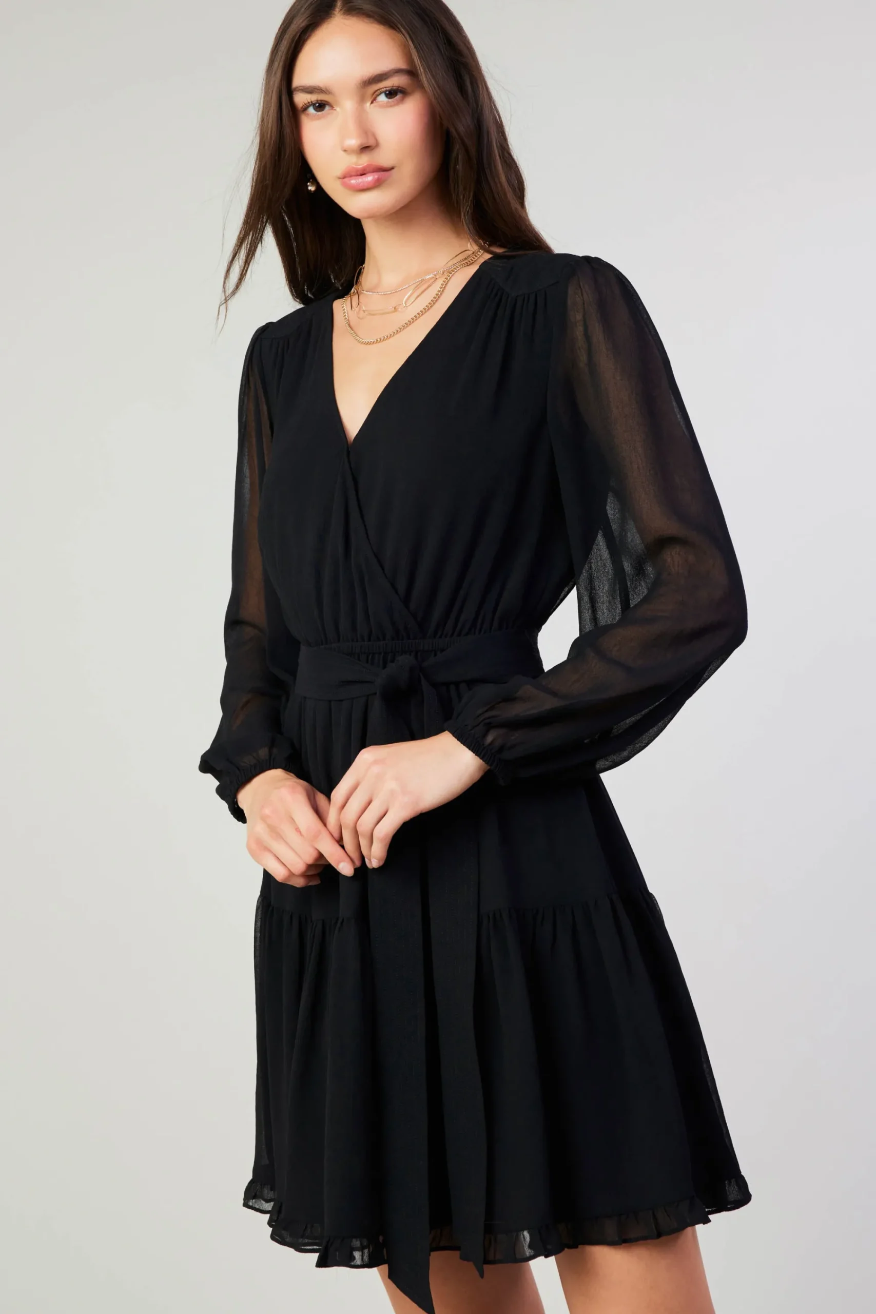 Current Air Mini Dresses-Surplice Mini Dress BLACK