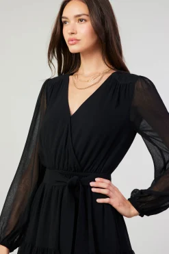 Current Air Mini Dresses-Surplice Mini Dress BLACK