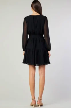 Current Air Mini Dresses-Surplice Mini Dress BLACK