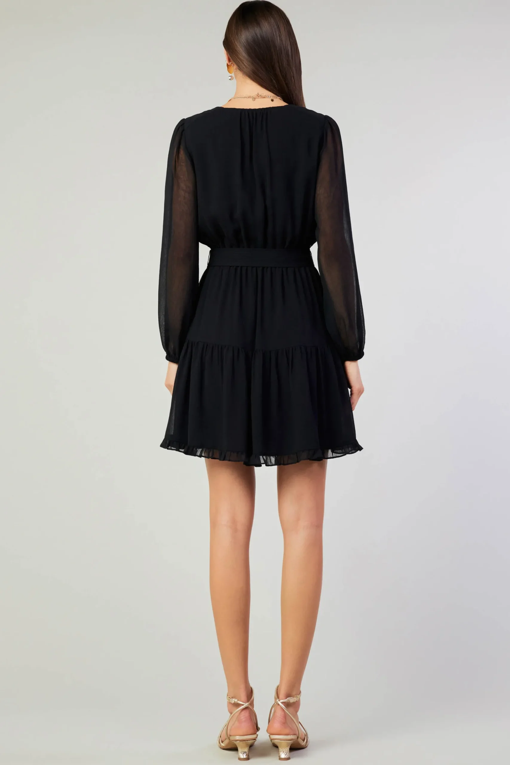 Current Air Mini Dresses-Surplice Mini Dress BLACK