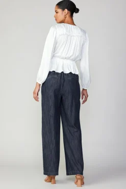 Current Air Long Sleeve Tops-Surplice Peplum Blouse WHITE