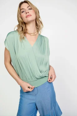 Current Air Sleeveless Tops | Short Sleeve Tops-Surplice Sleeveless Blouse SAGE