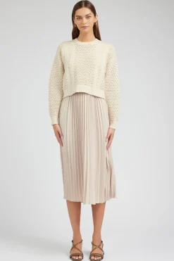 Current Air Knitwear-Sweater & Pleated Dress Set CHAMPAGNE