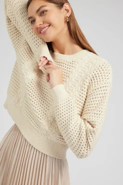 Current Air Knitwear-Sweater & Pleated Dress Set CHAMPAGNE