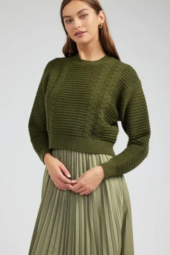 Current Air Knitwear-Sweater & Pleated Dress Set OLIVE