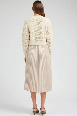 Current Air Knitwear-Sweater & Pleated Dress Set CHAMPAGNE
