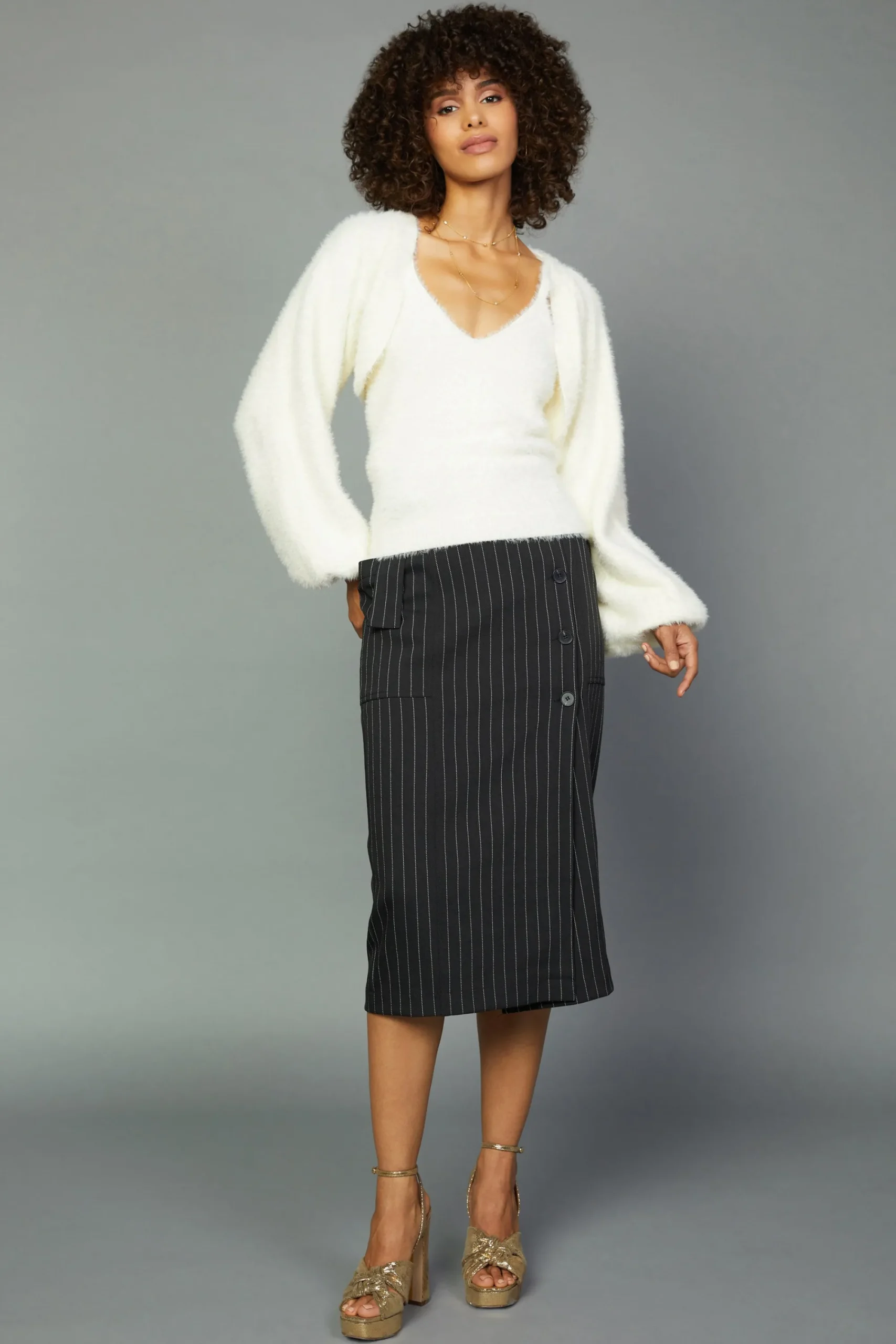 Current Air Knitwear | Coats & Jackets-Sweater Shrug Cami Set CREAM