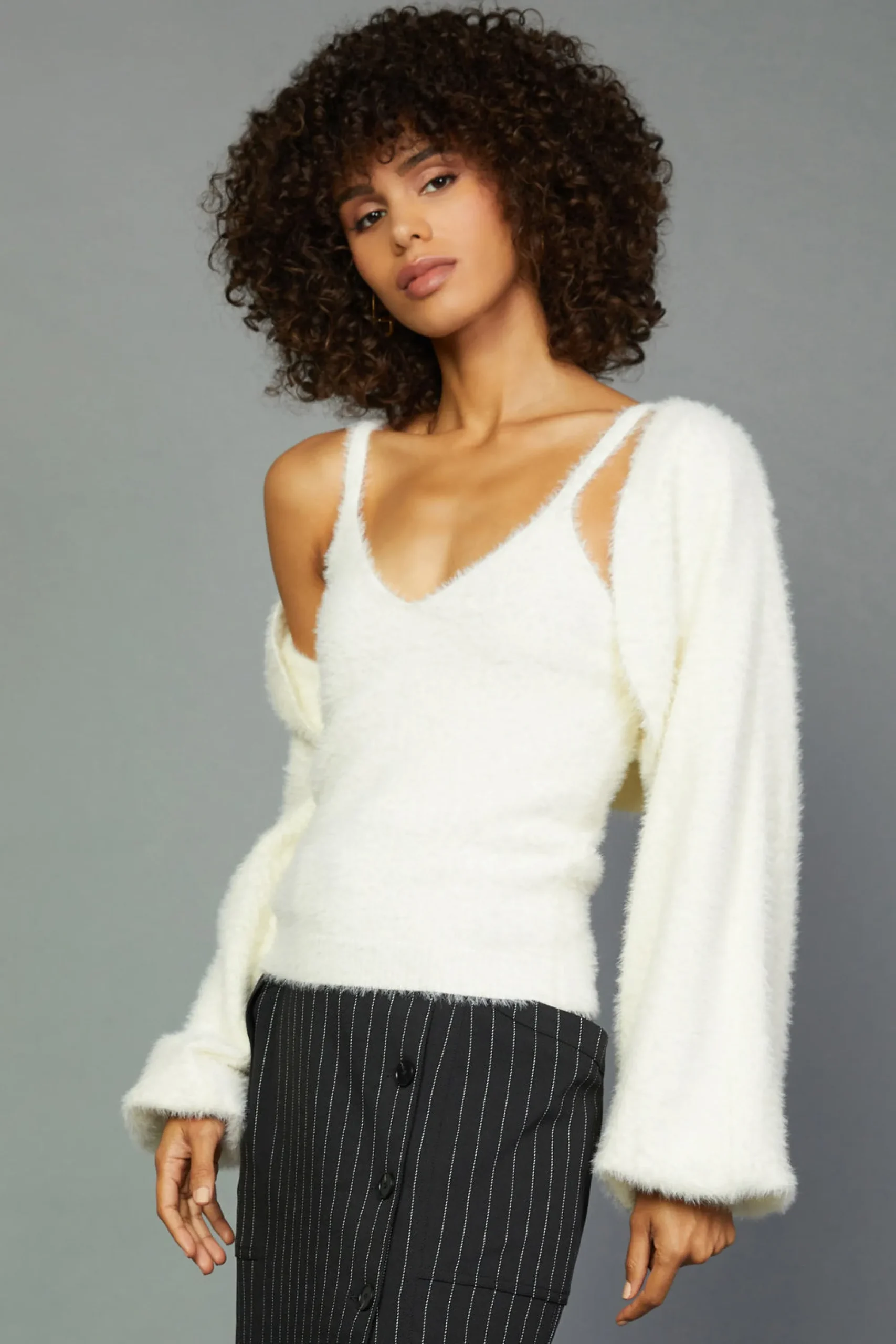 Current Air Knitwear | Coats & Jackets-Sweater Shrug Cami Set CREAM