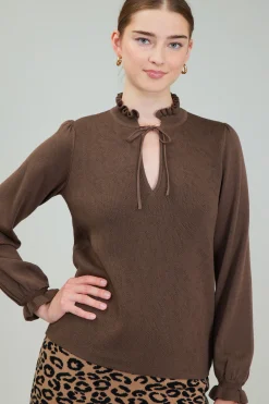 Current Air Knitwear | Long Sleeve Tops-Sweater Style Blouse BROWN