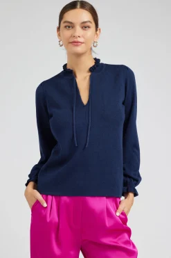 Current Air Knitwear | Long Sleeve Tops-Sweater Style Blouse NAVY