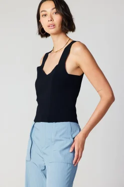 Current Air Sleeveless Tops | Sweaters-Sweetheart Knit Tank Top BLACK