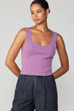 Current Air Knitwear | Sleeveless Tops-Sweetheart Knit Tank Top LILAC