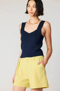 Current Air Knitwear | Sleeveless Tops-Sweetheart Knit Tank Top NAVY