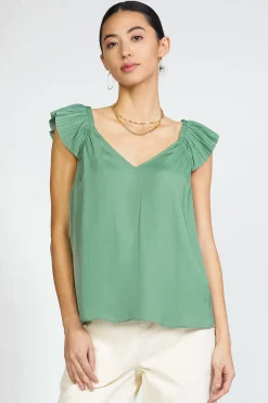 Current Air Sleeveless Tops-Sweetheart Ruffled Top SAGEGREEN