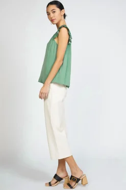 Current Air Sleeveless Tops-Sweetheart Ruffled Top SAGEGREEN