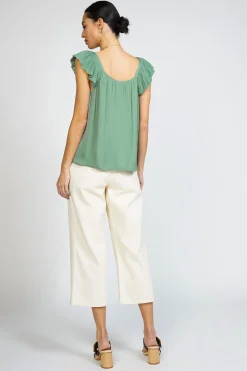 Current Air Sleeveless Tops-Sweetheart Ruffled Top SAGEGREEN
