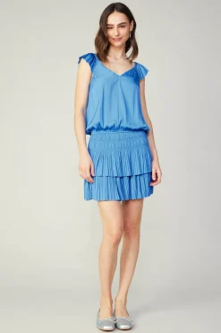 Current Air Mini Dresses-Sweetheart Smocked Mini Dress FADEDBLUE