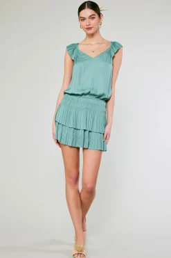 Current Air Mini Dresses-Sweetheart Smocked Mini Dress SAGEGREEN