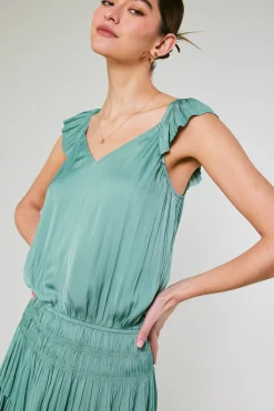 Current Air Mini Dresses-Sweetheart Smocked Mini Dress SAGEGREEN