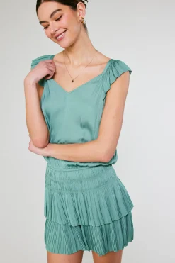 Current Air Mini Dresses-Sweetheart Smocked Mini Dress SAGEGREEN