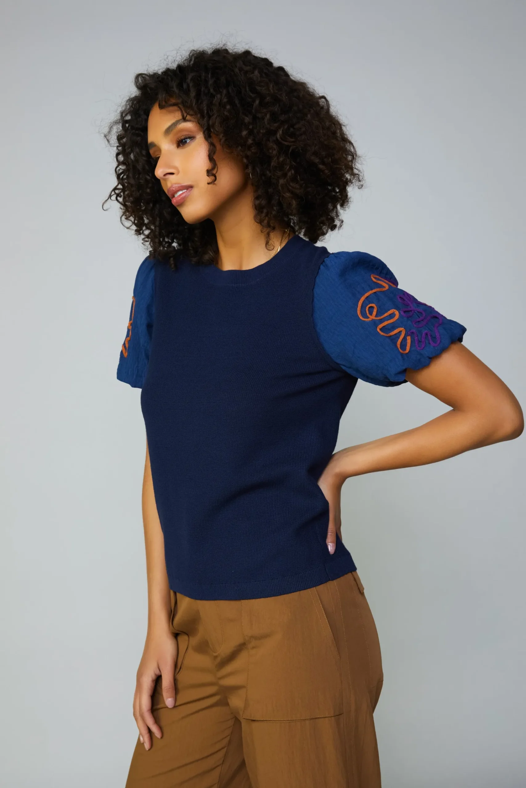 Current Air Sweaters-Texture Stitch Sweater Top NAVY
