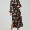 Current Air Midi Dresses-Textured Floral Midi Dress BLACKGOLD