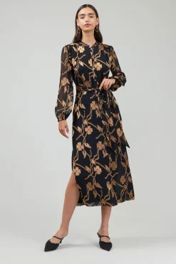 Current Air Midi Dresses-Textured Floral Midi Dress BLACKGOLD