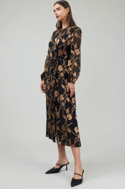 Current Air Midi Dresses-Textured Floral Midi Dress BLACKGOLD