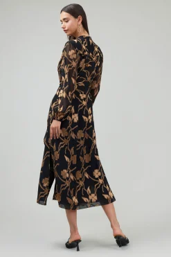 Current Air Midi Dresses-Textured Floral Midi Dress BLACKGOLD