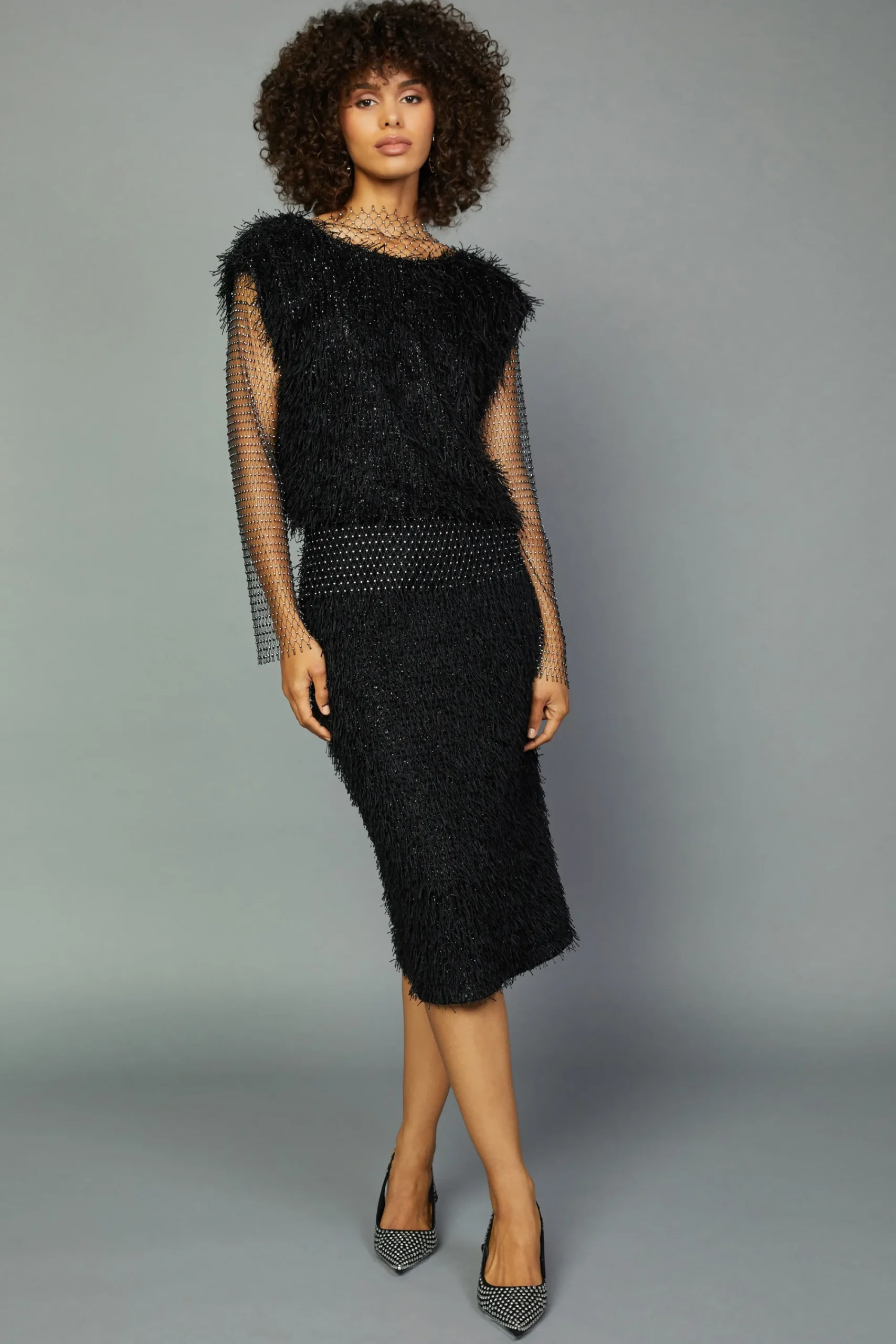 Current Air Skirts-Textured Sparkle Skirt BLACK