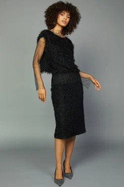 Current Air Skirts-Textured Sparkle Skirt BLACK