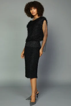 Current Air Skirts-Textured Sparkle Skirt BLACK