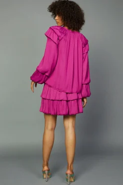 Current Air Long Sleeve Tops-Tiered Bubble Sleeve Blouse FUCHSIA