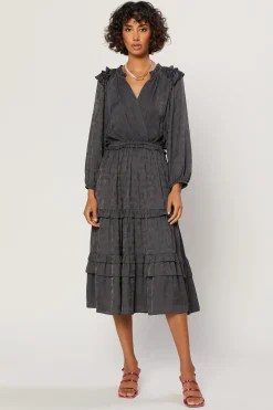 Current Air Midi Dresses-Tiered Skirt Midi Dress CHARCOAL