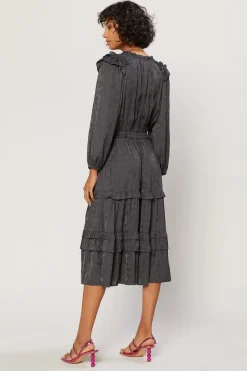 Current Air Midi Dresses-Tiered Skirt Midi Dress CHARCOAL
