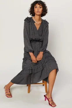 Current Air Midi Dresses-Tiered Skirt Midi Dress CHARCOAL
