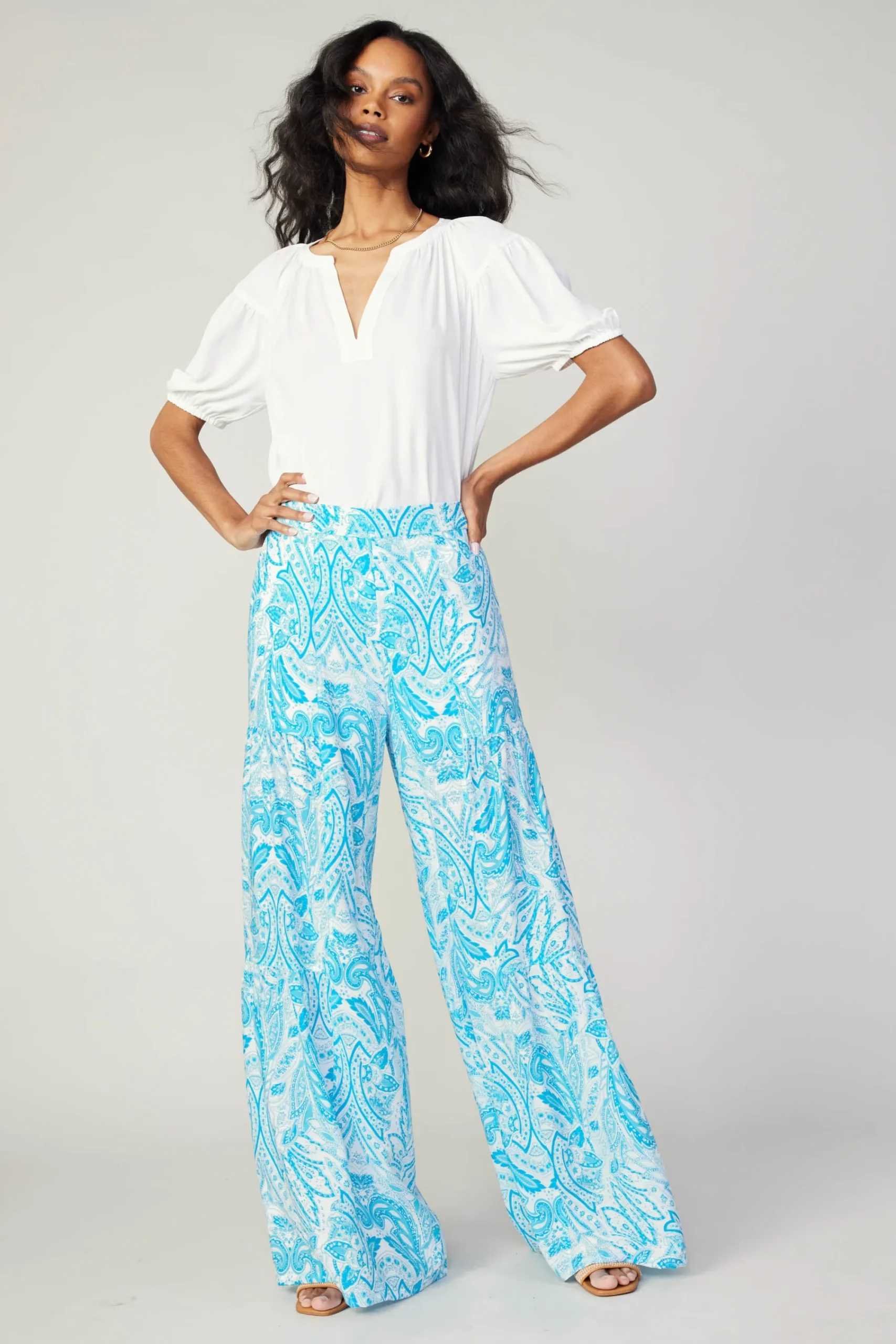 Current Air Pants-Tiered Wide Leg Pants BLUEMLT