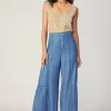 Current Air Pants-Tiered Wide Leg Pants CHAMBRAY