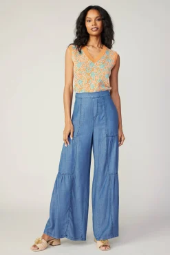 Current Air Pants-Tiered Wide Leg Pants CHAMBRAY